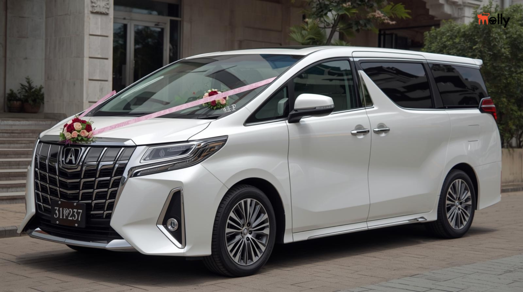 Mobil Pengantin Cirebon Alphard Facelift Putih dengan Dekorasi Bunga